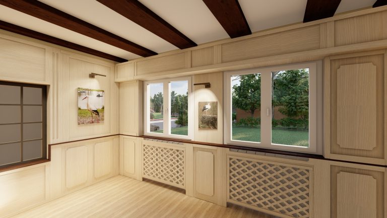 Exemple d'architecture d'intérieur avec le travail spécifique du bois